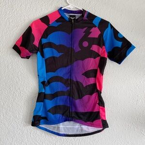 Twin Six women's cycling jersey NWT, black blue pink stormcloud pattern, size S